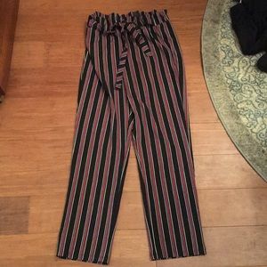 Tie Front Striped Paper Bag Pants